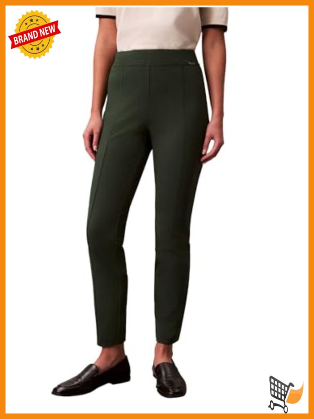 High Rise Ponte Skinny Fit Pants Pull On Elastic Waist